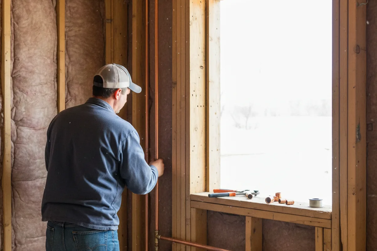 Licensed plumber running new copper supply lines in a Windfall home